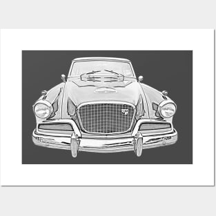 Studebaker Golden Hawk 1950s American classic car monochrome Posters and Art